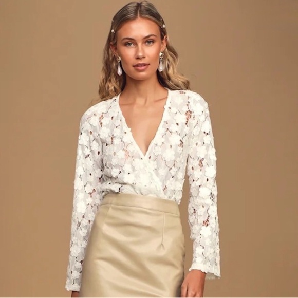 Lulus White Lace Faux Wrap Bodysuit - Beautiful - Picture 8 of 14